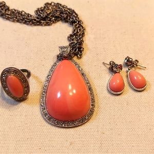 Avon Pink faux coral necklace & earrings.